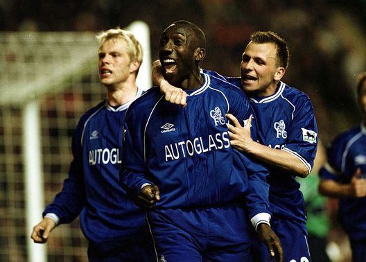 8 May 2001: Jimmy Floyd Hassbaink of Chelsea celebrates after scoring the second goal during the Liverpool v Chelsea FA Carling Premiership match at Anfield, Liverpool. Mandatory Credit: Clive Brunskill/ALLSPORT 8 May 2001: Jimmy Floyd Hassbaink of Chelsea celebrates after scoring the second goal during the Liverpool v Chelsea FA Carling Premiership match at Anfield, Liverpool. Mandatory Credit: Clive Brunskill/ALLSPORT