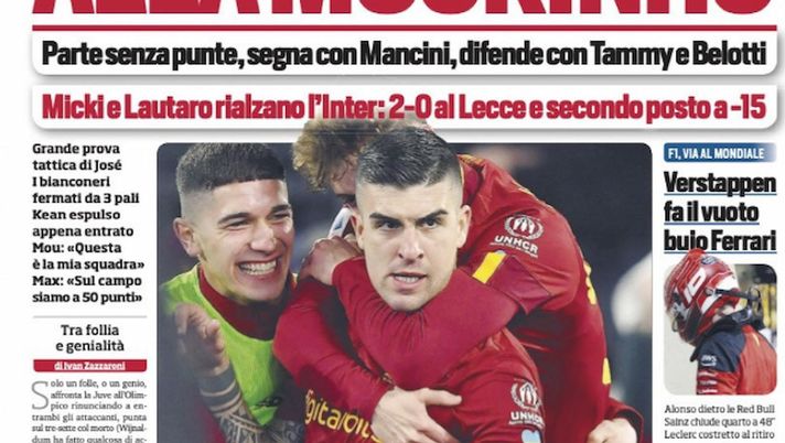 EDICOLA CDS – Alla Mourinho: corsa Champions, la Roma batte la Juve ed è quarta col Milan - immagine 1
