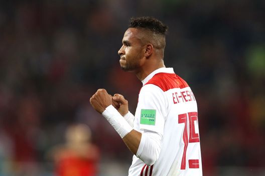 KALININGRAD, RUSSIA - JUNE 25: Youssef En Nesyri of Morocco celebrates after scoring his team's second goal during the 2018 FIFA World Cup Russia group B match between Spain and Morocco at Kaliningrad Stadium on June 25, 2018 in Kaliningrad, Russia. (Photo by Francois Nel/Getty Images) En Nesyri, da sopportato a intoccabile nel Siviglia: prima del Mondiale Monchi voleva cederlo… - immagine 1