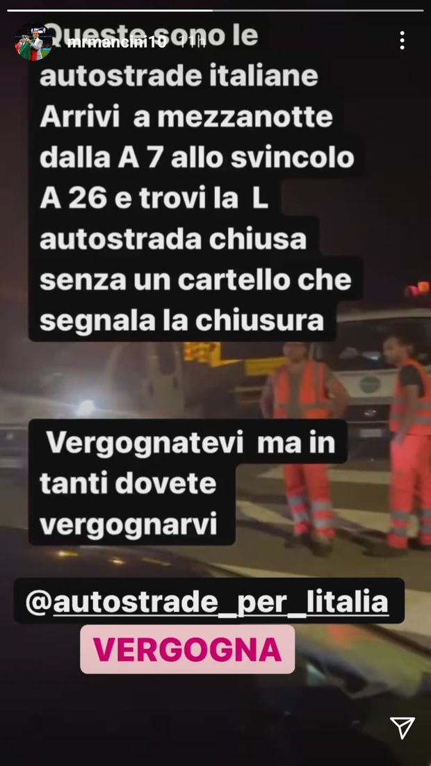 Roberto Mancini e la stories contro Autostrade Italiane Roberto Mancini e la stories contro Autostrade Italiane