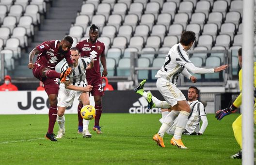 TURIN, ITALY - DECEMBER 05: Nicolas Nkoulou of Torino FC scores his team's first goal during the Serie A match between Juventus and Torino FC at Allianz Stadium on December 05, 2020 in Turin, Italy. Football Stadiums around Italy remain empty due to the Coronavirus Pandemic as Government social distancing laws prohibit fans inside venues resulting in fixtures being played behind closed doors. (Photo by Valerio Pennicino/Getty Images) TURIN, ITALY - DECEMBER 05: Nicolas Nkoulou of Torino FC scores his team's first goal during the Serie A match between Juventus and Torino FC at Allianz Stadium on December 05, 2020 in Turin, Italy. Football Stadiums around Italy remain empty due to the Coronavirus Pandemic as Government social distancing laws prohibit fans inside venues resulting in fixtures being played behind closed doors. (Photo by Valerio Pennicino/Getty Images)