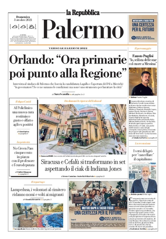 Prima Pagina La Repubblica-Palermo, Orlando: “Ora primarie, poi punto alla Regione” Prima Pagina La Repubblica-Palermo, Orlando: “Ora primarie, poi punto alla Regione” - immagine 1