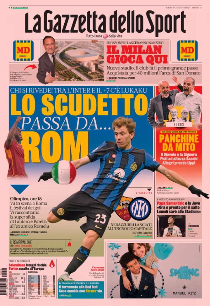 Prima Pagina La Gazzetta dello Sport 10-02-2024