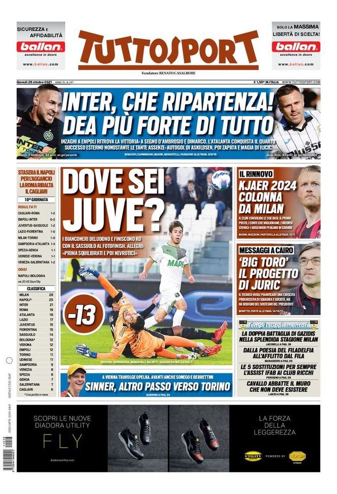 Prima Pagina, Tuttosport: “Dove sei Juve? Inter, che ripartenza!” - immagine 1