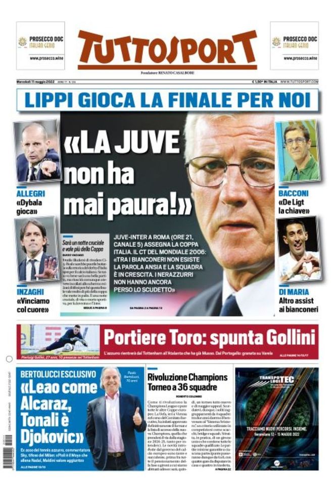 Tuttosport, la prima pagina di oggi, mercoledì 11 maggio 2022
