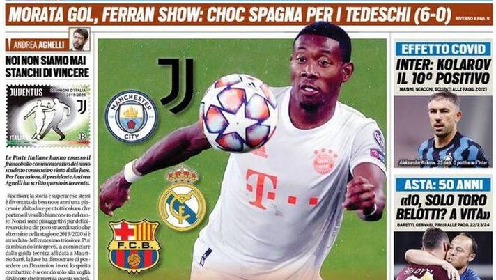 Tuttosport, la prima pagina di oggi, mercoledì 18 novembre 2020 