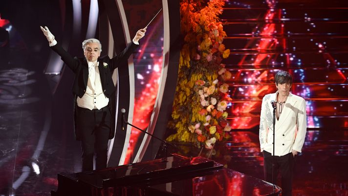 SANREMO, ITALY - FEBRUARY 06: Morgan and Bugo attend the 70° Festival di Sanremo (Sanremo Music Festival) at Teatro Ariston on February 06, 2020 in Sanremo, Italy. (Photo by Daniele Venturelli/Getty Images)