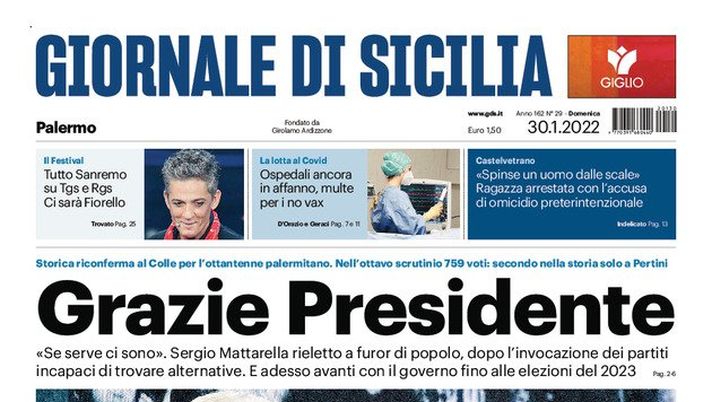 Prima Pagina, Giornale di Sicilia: “Grazie Presidente” - immagine 1