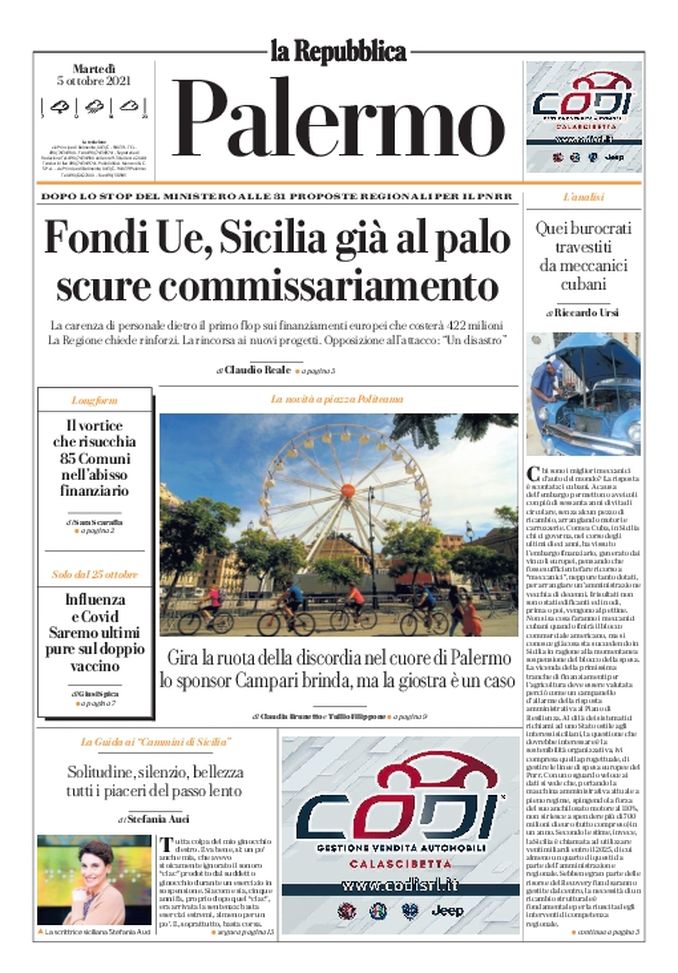 Prima Pagina, La Repubblica-Palermo: “Fondi Ue, Sicilia già al palo” Prima Pagina, La Repubblica-Palermo: “Fondi Ue, Sicilia già al palo” - immagine 1