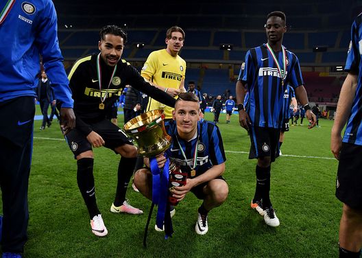 MILAN, ITALY - APRIL 13: Rey Manaj celebrates at the end of the Juvenile TIM Cup final first leg match between FC Internazionale and FC Juventus on April 13, 2016 in Milan, Italy. (Photo by Claudio Villa - Inter/Inter via Getty Images) MILAN, ITALY - APRIL 13: Rey Manaj celebrates at the end of the Juvenile TIM Cup final first leg match between FC Internazionale and FC Juventus on April 13, 2016 in Milan, Italy. (Photo by Claudio Villa - Inter/Inter via Getty Images)