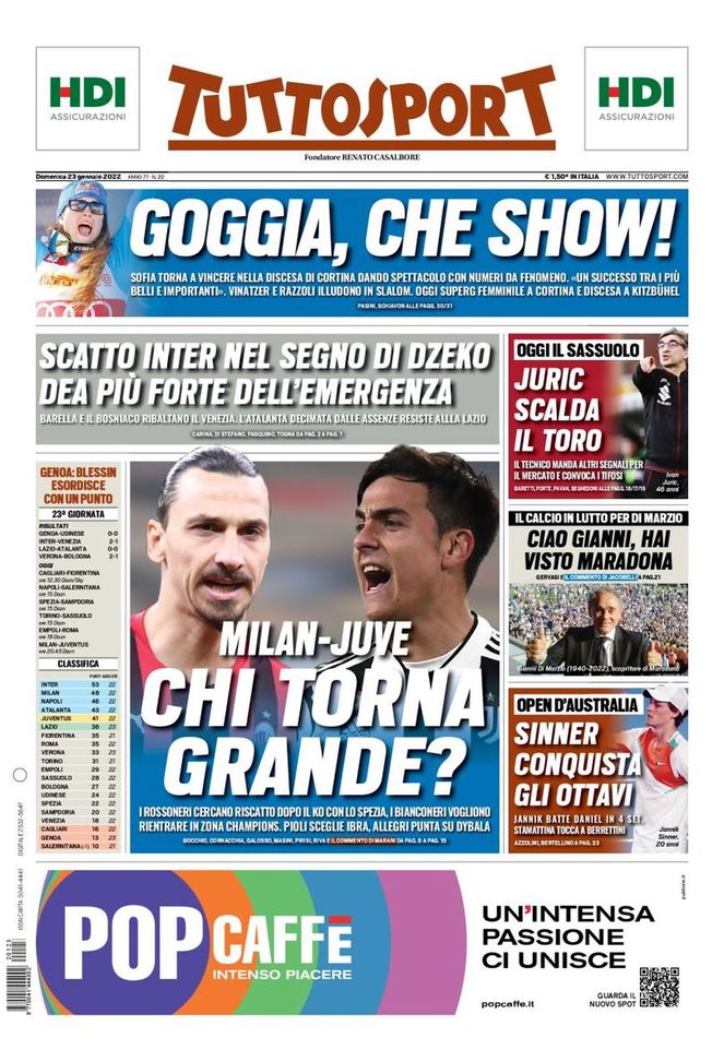 Prima Pagina, Tuttosport: “Milan-Juve, chi torna grande? Scatto Inter” Prima Pagina, Tuttosport: “Milan-Juve, chi torna grande? Scatto Inter” - immagine 1