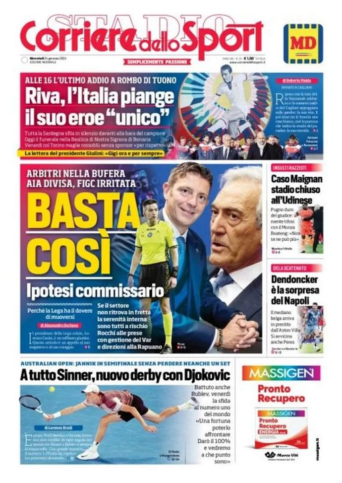 EDICOLA CDS – Arbitri nella bufera: AIA divisa, FIGC irritata. Ipotesi commissario - immagine 1