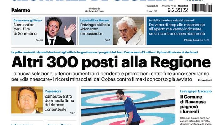 Prima Pagina, Giornale di Sicilia: “Altri 300 posti alla Regione” - immagine 1