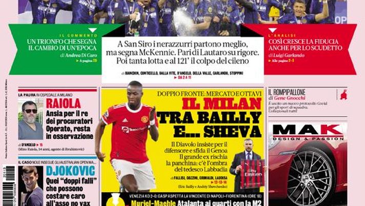 Prima Pagina, La Gazzetta dello Sport: “Infinita Inter. Il Milan tra Bailly e… Sheva”  Prima Pagina, La Gazzetta dello Sport: “Infinita Inter. Il Milan tra Bailly e… Sheva” - immagine 1