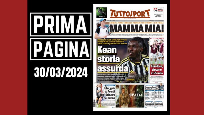Tuttosport, la prima pagina di oggi, sabato 30 marzo 2024 Tuttosport