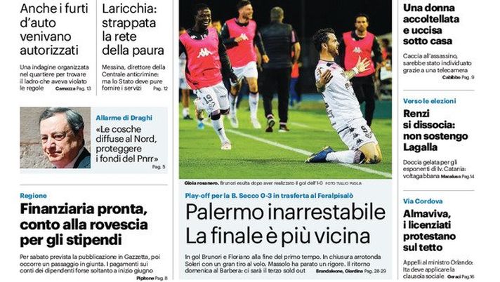 Prima Pagina, Giornale di Sicilia: “Palermo inarrestabile. La finale è più vicina” Prima Pagina