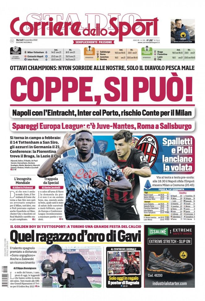 EDICOLA / CdS: Coppe, si può: Nyon sorride. Inter col Porto. Milan pesca male EDICOLA / CdS: Coppe, si può: Nyon sorride. Inter col Porto. Milan pesca male - immagine 1