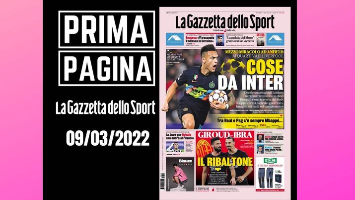 La Gazzetta dello Sport, la prima pagina di oggi, mercoledì 9 marzo 2022 La Gazzetta dello Sport