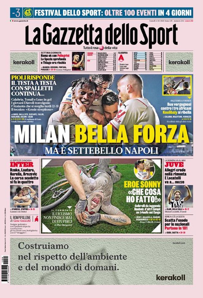 Prima Pagina, La Gazzetta dello Sport: “Milan, bella forza. Ma è settebello Napoli” Prima Pagina, La Gazzetta dello Sport: “Milan, bella forza. Ma è settebello Napoli” - immagine 1