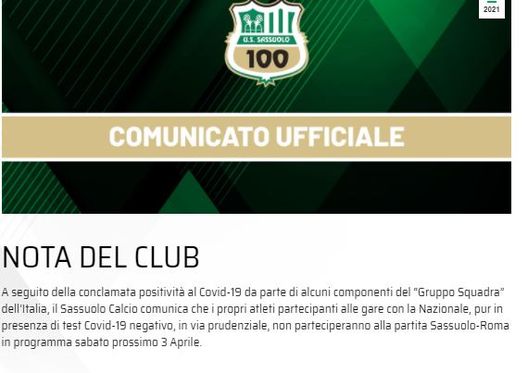 La nota sul sito ufficiale del club neroverde La nota sul sito ufficiale del club neroverde
