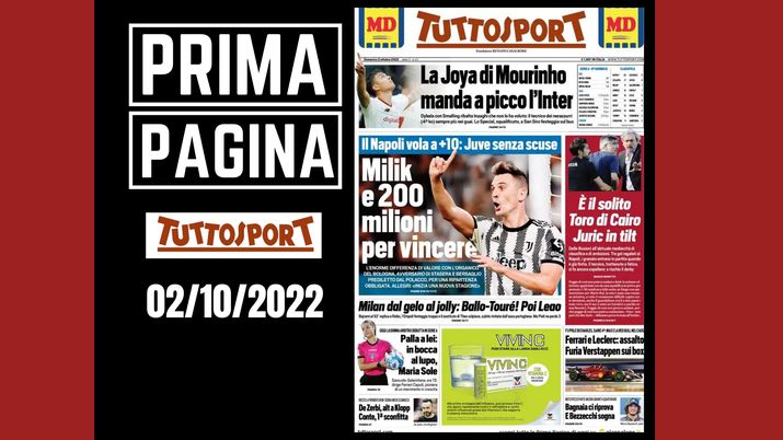 La prima pagina di 'Tuttosport', in edicola oggi, 02-10-2022 Tuttosport