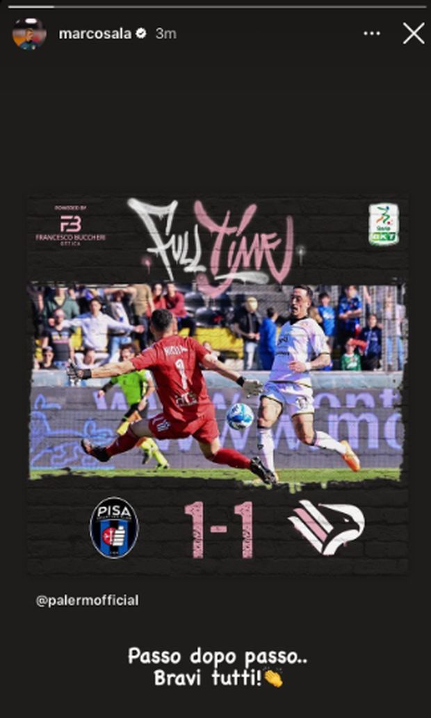 Pisa-Palermo, il commento di Sala sui social: “Passo dopo passo… bravi tutti”- immagine 2