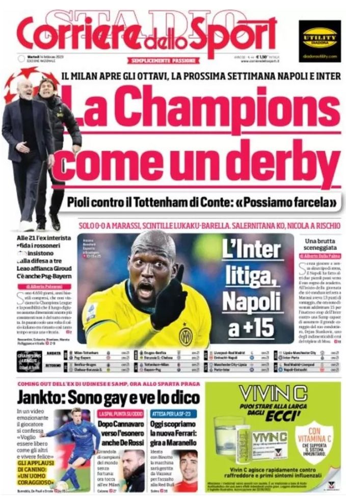 EDICOLA CDS – L’Inter litiga, Napoli a +15: solo 0-0 a Marassi, scintille Lukaku-Barella EDICOLA CDS – L’Inter litiga, Napoli a +15: solo 0-0 a Marassi, scintille Lukaku-Barella - immagine 1