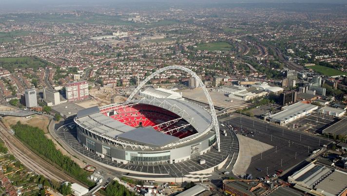 LONDON - APRIL 20:  An Aerial view of the new Wembley Stadium on April 20, 2007 in Wembley, north-west London, England. The stadium has a capacity of 90,000 and will host next month's FA Cup final football match between Chelsea and Manchester United.  (Photo by Mike Hewitt/Getty Images) 