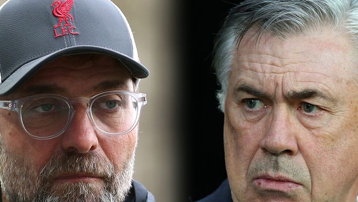 FILE PHOTO (EDITORS NOTE: COMPOSITE OF IMAGES - Image numbers 1280745152, 1196360773 - GRADIENT ADDED) In this composite image a comparison has been made between Jurgen Klopp, Manager of Liverpool (L) and Carlo Ancelotti, Manager of Everton. Liverpool and Everton will meet in the “Merseyside Derby” on February 20,2021 at Anfield in Liverpool, England. ***LEFT IMAGE*** LIVERPOOL, ENGLAND - OCTOBER 17: Jurgen Klopp, Manager of Liverpool looks on following the Premier League match between Everton and Liverpool at Goodison Park on October 17, 2020 in Liverpool, England. Sporting stadiums around the UK remain under strict restrictions due to the Coronavirus Pandemic as Government social distancing laws prohibit fans inside venues resulting in games being played behind closed doors. (Photo by Catherine Ivill/Getty Images) ***RIGHT IMAGE*** NEWCASTLE UPON TYNE, ENGLAND - DECEMBER 28: Carlo Ancelotti, Manager of Everton looks on prior to the Premier League match between Newcastle United and Everton FC at St. James Park on December 28, 2019 in Newcastle upon Tyne, United Kingdom. (Photo by Alex Livesey/Getty Images) Carlo Ancelotti: “Contro il Liverpool come un Derby, sono ancora Evertoniano” - immagine 1