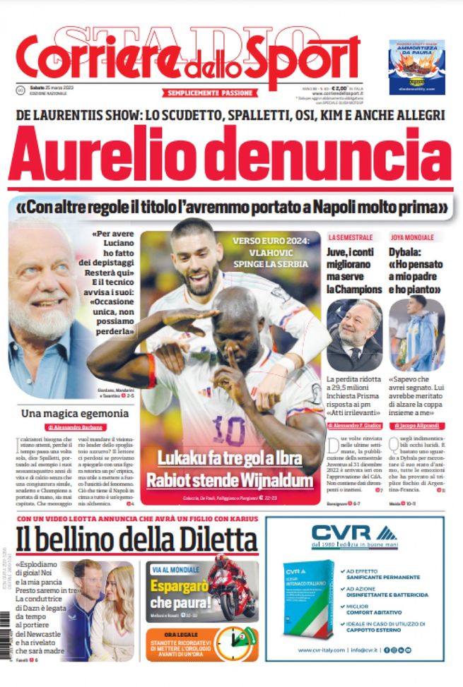 EDICOLA / CdS: Lukaku, tre gol a Ibra. De Laurentiis: “Titolo prima se…” - immagine 1