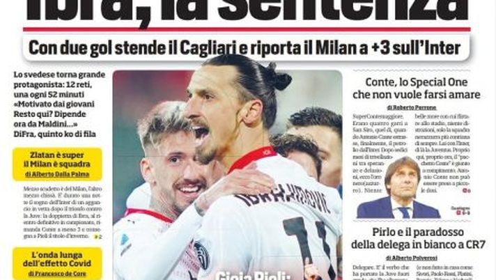Prima Pagina, Corriere dello Sport: “Ibra, la sentenza. Pirlo e il paradosso della delega in bianco a CR7” 