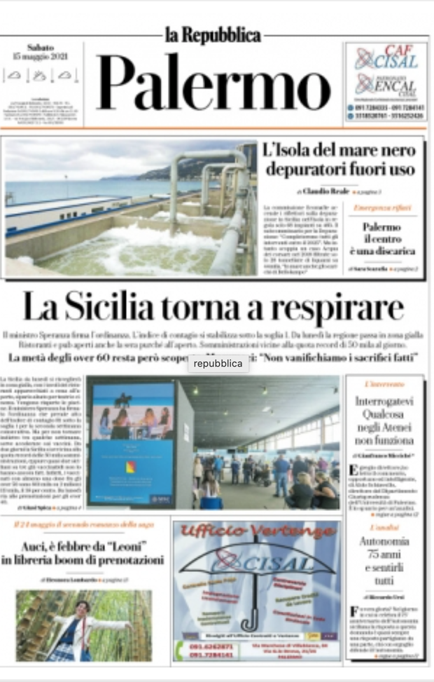 Prima Pagina, La Repubblica Palermo: “La Sicilia torna a respirare. Indice di contagio sotto la soglia” Prima Pagina, La Repubblica Palermo: “La Sicilia torna a respirare. Indice di contagio sotto la soglia”