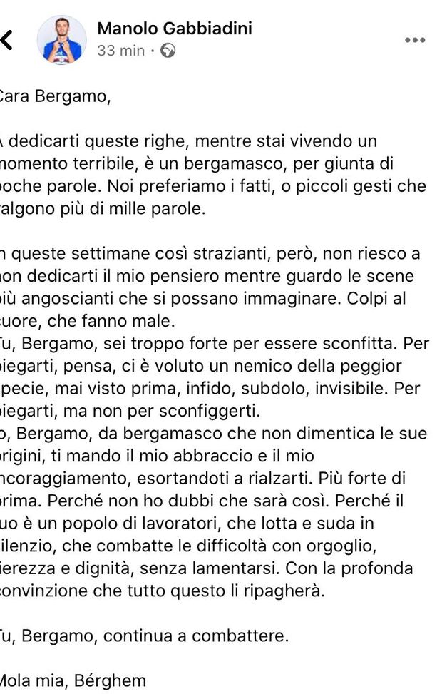 Gabbiadini via Facebook alla sua Bergamo Gabbiadini via Facebook alla sua Bergamo