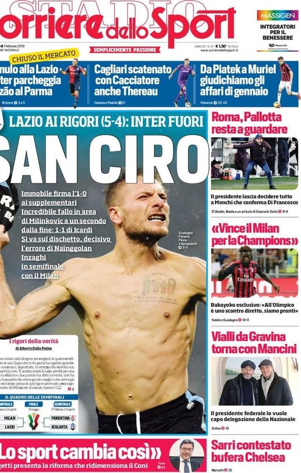 Prima Pagina, Corriere dello Sport: “San Ciro. Roma, Pallotta resta a guardare. Cagliari scatenato…” Prima Pagina, Corriere dello Sport: “San Ciro. Roma, Pallotta resta a guardare. Cagliari scatenato…”