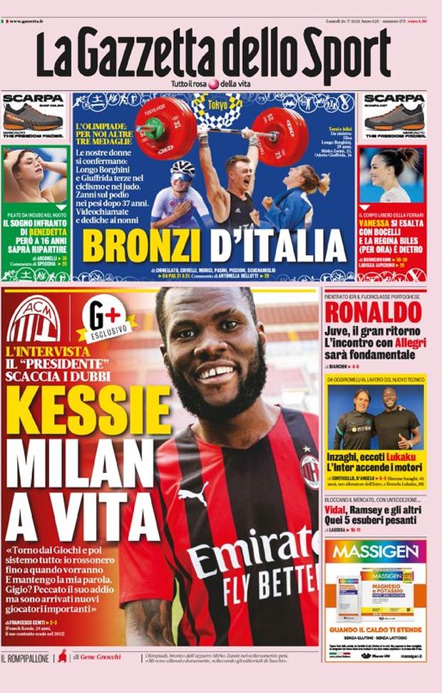 Prima Pagina, La Gazzetta dello Sport: “Kessie, Milan a vita. Juve, il gran ritorno” Prima Pagina, La Gazzetta dello Sport: “Kessie, Milan a vita. Juve, il gran ritorno”