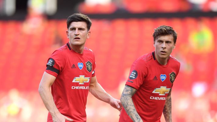 MANCHESTER, ENGLAND - JUNE 24: Harry Maguire of Manchester United and Victor Lindelof look on during the Premier League match between Manchester United and Sheffield United at Old Trafford on June 24, 2020 in Manchester, England. (Photo by Michael Regan/Getty Images) MANCHESTER, ENGLAND - JUNE 24: Harry Maguire of Manchester United and Victor Lindelof look on during the Premier League match between Manchester United and Sheffield United at Old Trafford on June 24, 2020 in Manchester, England. (Photo by Michael Regan/Getty Images)