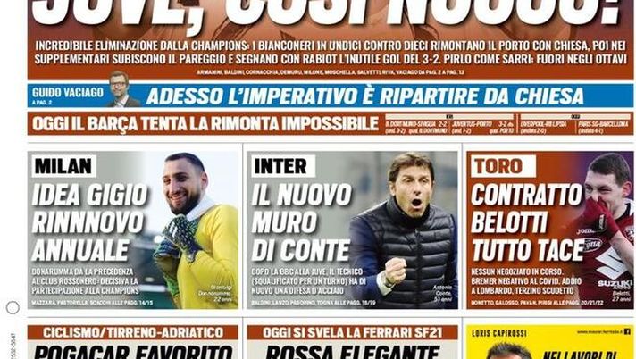 Tuttosport, la prima pagina di oggi, mercoledì 10 marzo 2021 Tuttosport, la prima pagina di oggi, mercoledì 10 marzo 2021