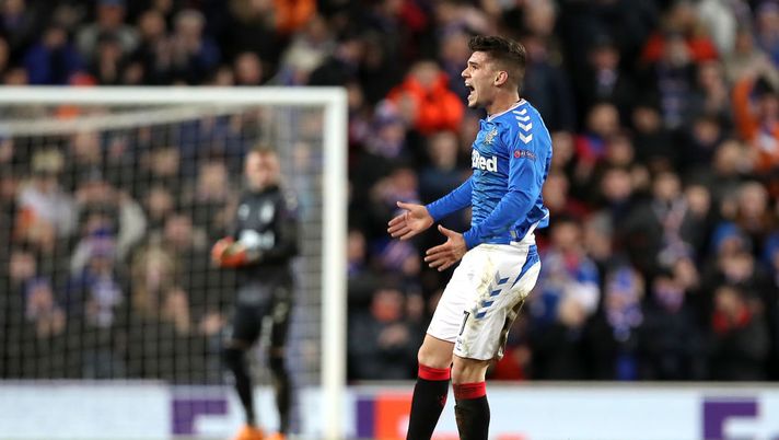 GLASGOW, SCOTLAND - FEBRUARY 20: Ianis Hagi of Rangers FC celebrates scoring his sides first goal during the UEFA Europa League round of 32 first leg match between Rangers FC and Sporting Braga at Ibrox Stadium on February 20, 2020 in Glasgow, United Kingdom. (Photo by Ian MacNicol/Getty Images) GLASGOW, SCOTLAND - FEBRUARY 20: Ianis Hagi of Rangers FC celebrates scoring his sides first goal during the UEFA Europa League round of 32 first leg match between Rangers FC and Sporting Braga at Ibrox Stadium on February 20, 2020 in Glasgow, United Kingdom. (Photo by Ian MacNicol/Getty Images)