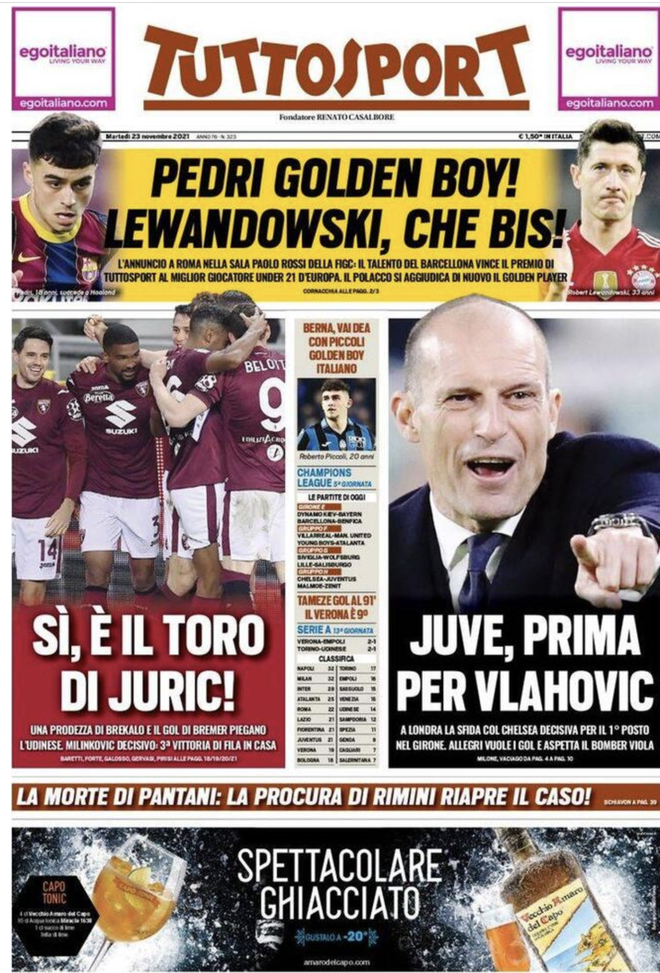 Prima Pagina, Tuttosport: “Juventus, prima per Vlahovic. SI, è il Toro di Juric” Prima Pagina, Tuttosport: “Juventus, prima per Vlahovic. SI, è il Toro di Juric”