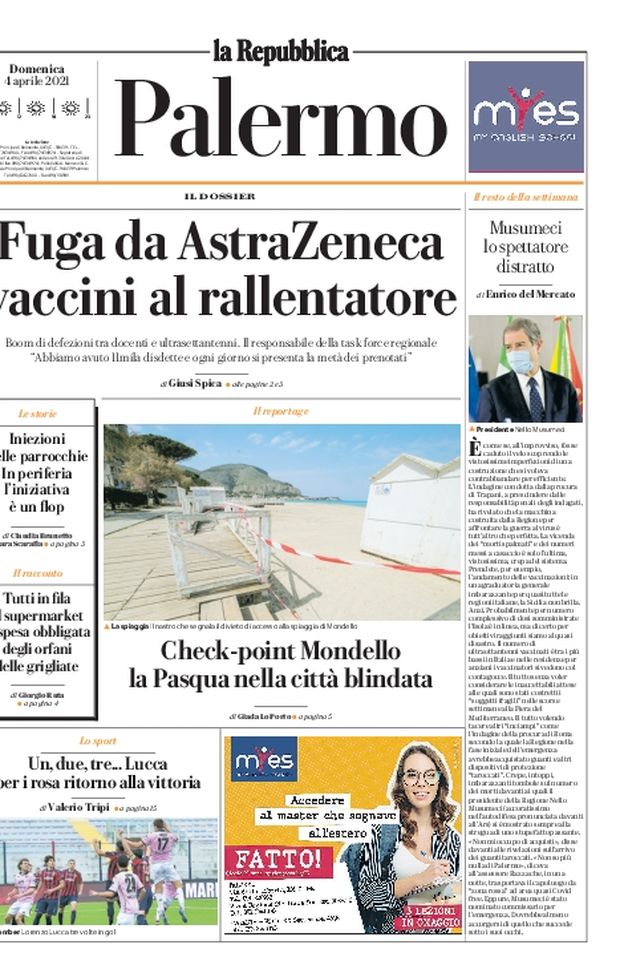 Prima Pagina, La Repubblica-Palermo: “Fuga da AstraZeneca. Un, due, tre… Lucca”  Prima Pagina, La Repubblica-Palermo: “Fuga da AstraZeneca. Un, due, tre… Lucca”