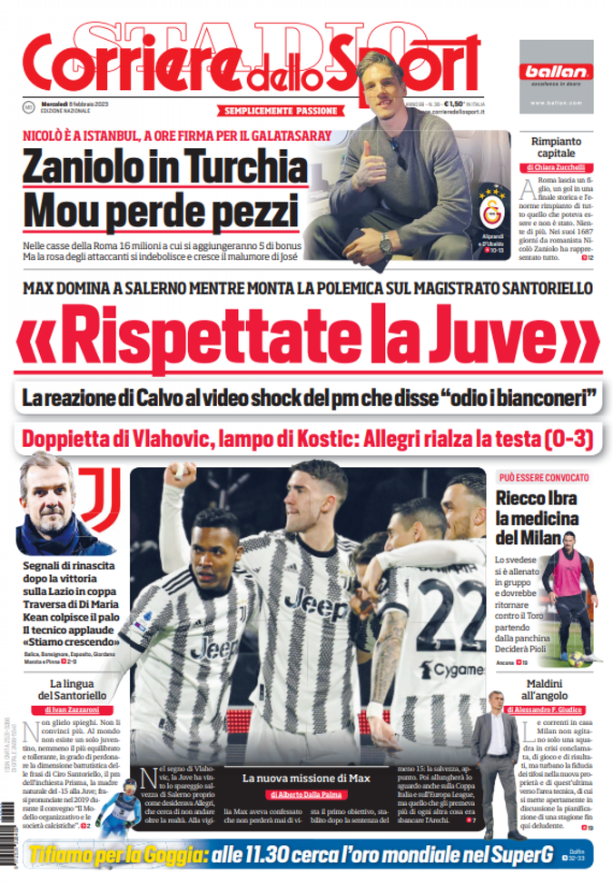 EDICOLA CDS – Zaniolo in Turchia. “Rispettate la Juve”, la reazione di Calvo al video del pm EDICOLA CDS – Zaniolo in Turchia. “Rispettate la Juve”, la reazione di Calvo al video del pm - immagine 1