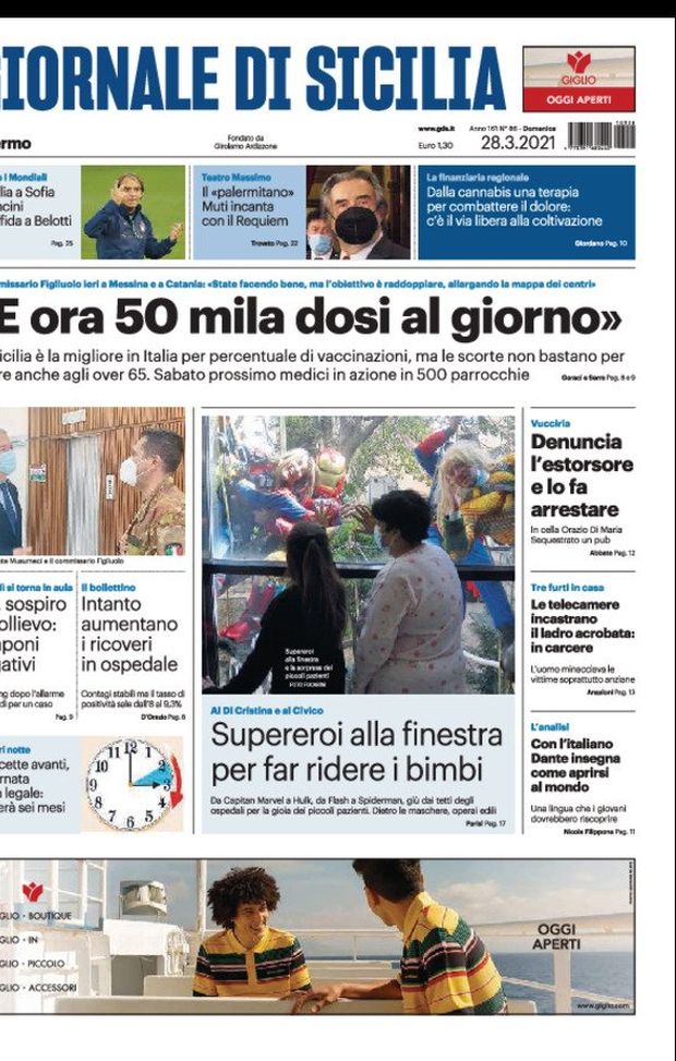 Prima Pagina, Giornale di Sicilia: “E ora 50 mila dosi al giorno. L’Italia a Sofia, Mancini si affida a Belotti” 