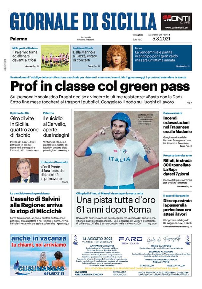 Prima Pagina, Giornale di Sicilia: “Il Palermo torna ad allenarsi davanti ai tifosi”  Prima Pagina, Giornale di Sicilia: “Il Palermo torna ad allenarsi davanti ai tifosi”