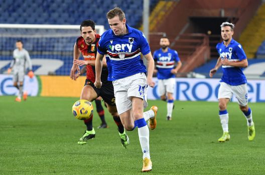  GENOA, ITALY - NOVEMBER 26: Jakub Jankto of UC Sampdoria in action during the Coppa Italia match between UC Sampdoria and Genoa CFC at Stadio Luigi Ferraris on November 26, 2020 in Genoa, Italy. (Photo by Paolo Rattini/Getty Images) 