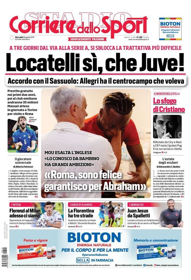 EDICOLA CDS - Locatelli sì, che Juve! Florenzi al Milan ...