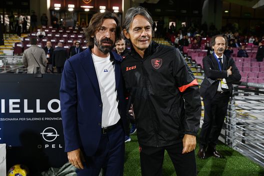 SALERNO, ITALY - OCTOBER 31: Andrea Pirlo Sampdoria head coach greets Filippo Inzaghi Salernitana head coach during the Coppa Italia match between Salernitana and Sampdoria at Stadio Arechi on October 31, 2023 in Salerno, Italy. (Photo by Francesco Pecoraro/Getty Images) Cosenza Sampdoria