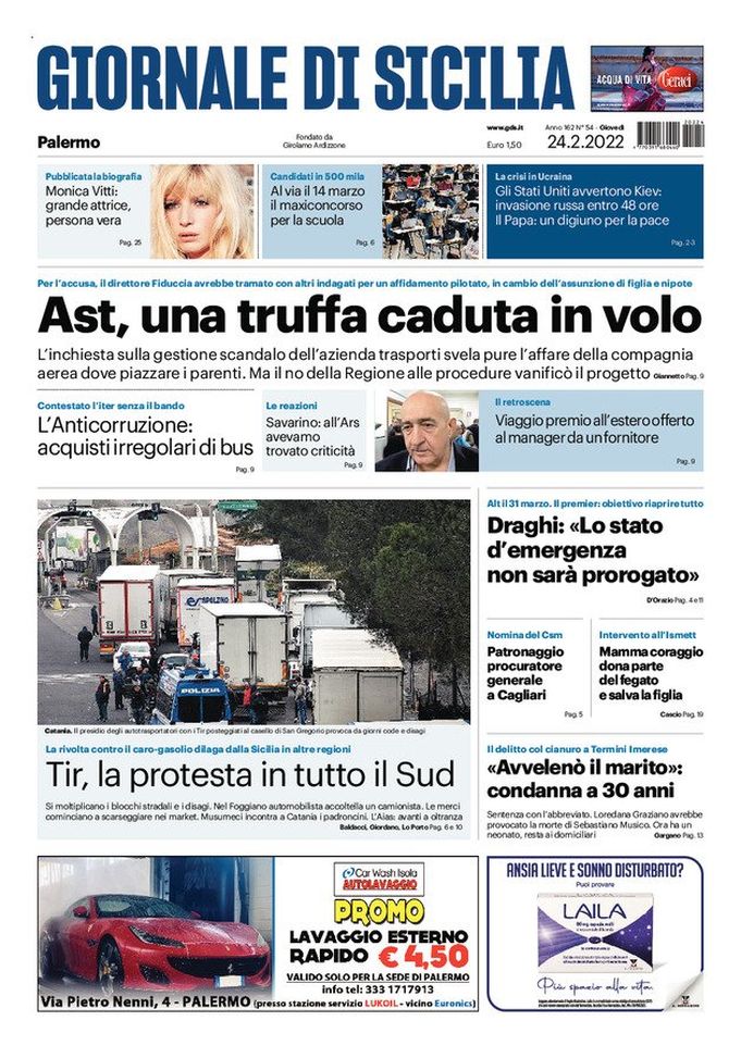 Prima Pagina, Giornale di Sicilia: “Ast, una truffa caduta in volo” - immagine 1