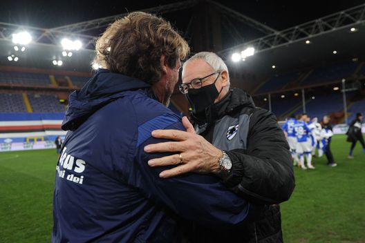 GENOA, ITALY - DECEMBER 19: Giovanni Stroppa head coach of FC Crotone and Claudio Ranieri head coach of UC Sampdoria during the Serie A match between UC Sampdoria and FC Crotone at Stadio Luigi Ferraris on December 19, 2020 in Genoa, Italy. (Photo by Paolo Rattini/Getty Images) GENOA, ITALY - DECEMBER 19: Giovanni Stroppa head coach of FC Crotone and Claudio Ranieri head coach of UC Sampdoria during the Serie A match between UC Sampdoria and FC Crotone at Stadio Luigi Ferraris on December 19, 2020 in Genoa, Italy. (Photo by Paolo Rattini/Getty Images)