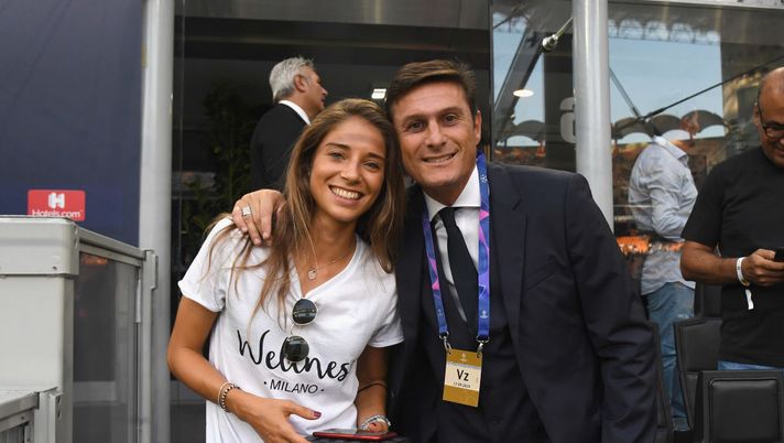 MILAN, ITALY - SEPTEMBER 17: Vice President FC Internazionale Javier Zanetti and Eleonora Goldoni pose for a photo during the UEFA Champions League group F match between FC Internazionale and Slavia Praha at Giuseppe Meazza Stadium on September 17, 2019 in Milan, Italy. (Photo by Claudio Villa - Inter/FC Internazionale via Getty Images) MILAN, ITALY - SEPTEMBER 17: Vice President FC Internazionale Javier Zanetti and Eleonora Goldoni pose for a photo during the UEFA Champions League group F match between FC Internazionale and Slavia Praha at Giuseppe Meazza Stadium on September 17, 2019 in Milan, Italy. (Photo by Claudio Villa - Inter/FC Internazionale via Getty Images)