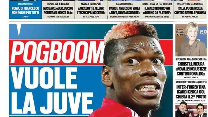 Prima Pagina, Tuttosport: &#8220;Pogboom vuole la Juve. Icardi cerca gol, Chiesa il secondo posto&#8230;&#8221; 